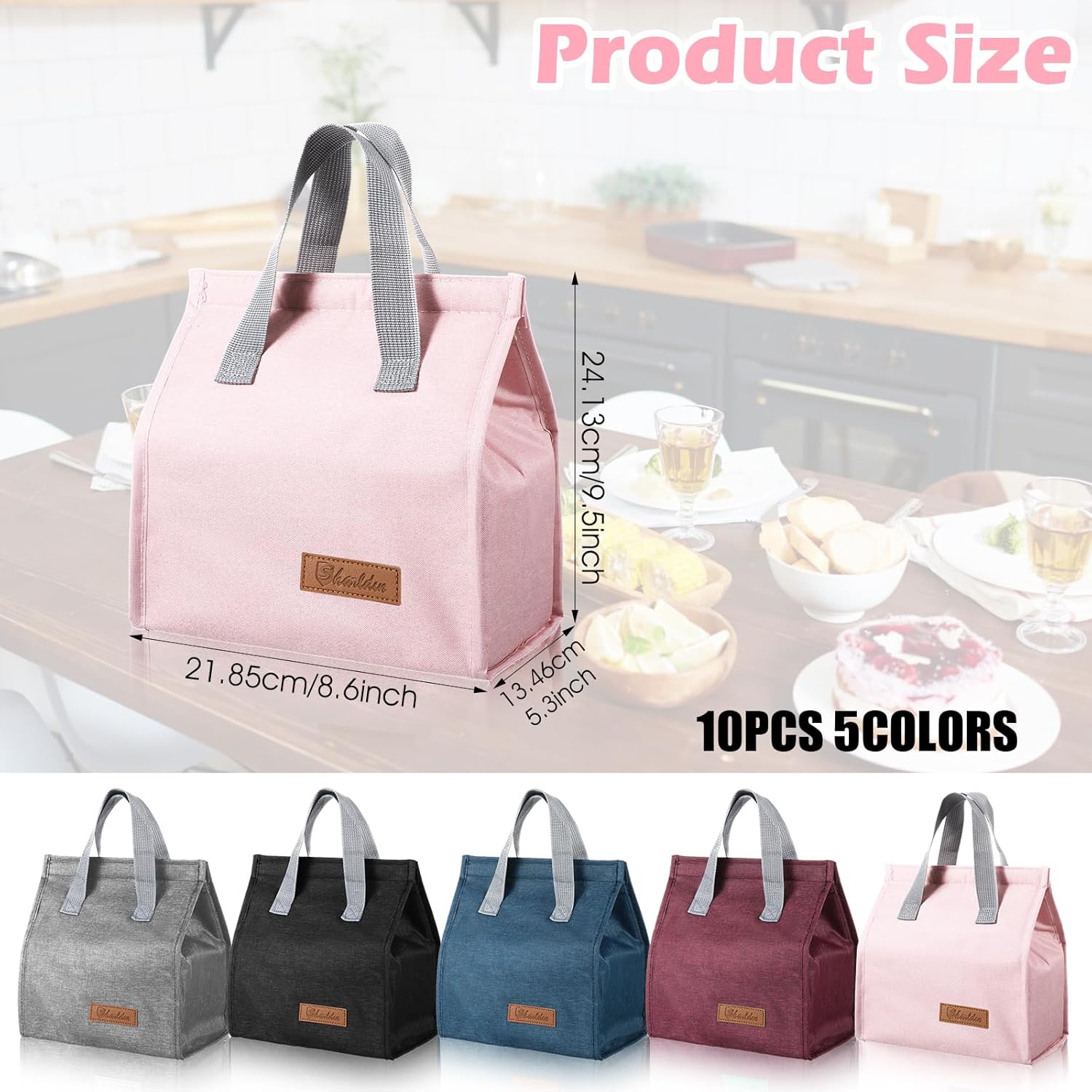 10 Pack Lunch Bags Bulk,Insulated Reusable Lunch Bags with Aluminum for Women Men,Leakproof Tote Large Lunch Box for Office,Work,Beach or Travel,5color