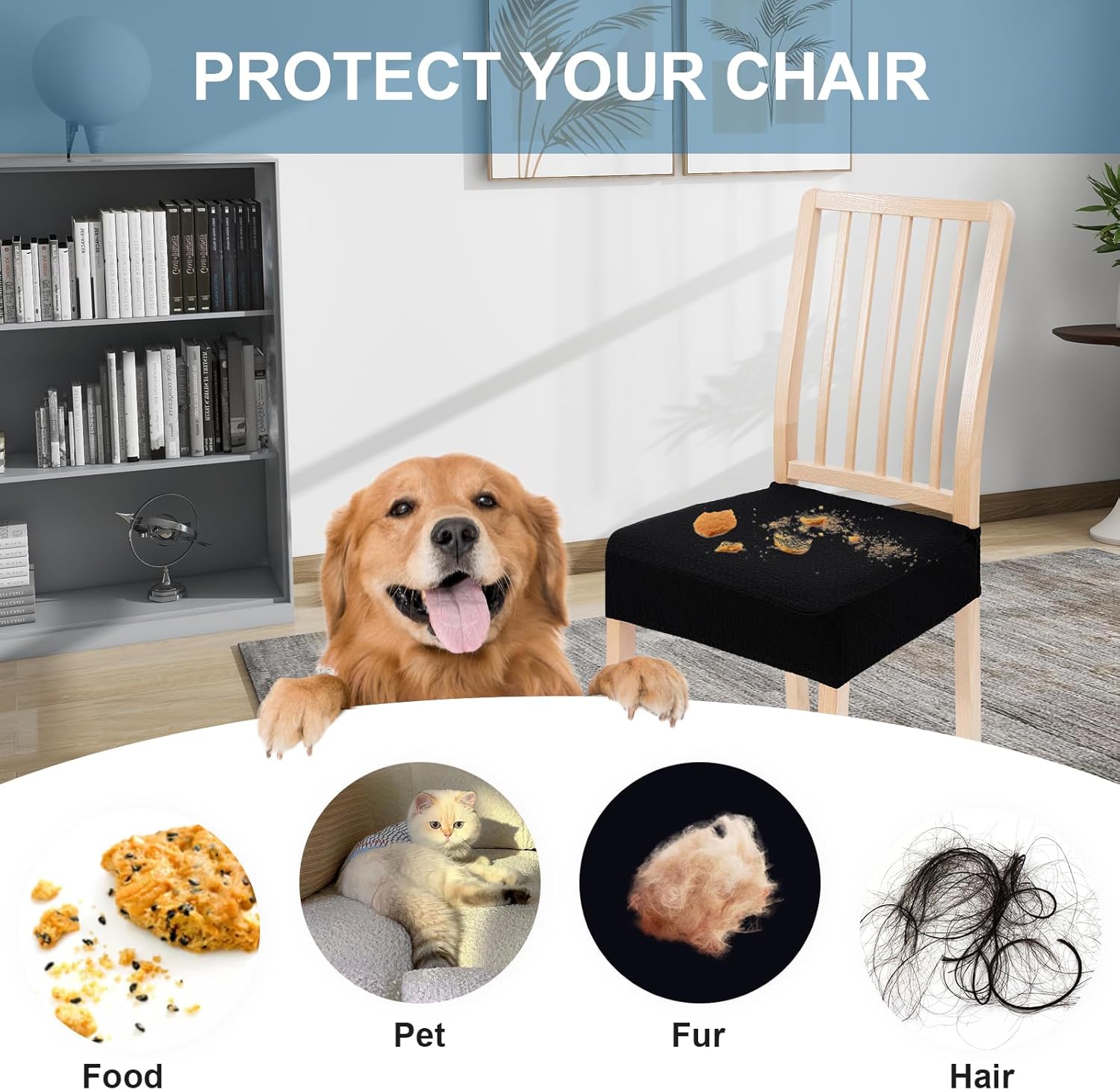 Smiry Stretch Jacquard Seat Covers for Dining Room Chairs Set of 4, Removable Washable Chair Seat Protector Slipcovers, No Rear Covers, Black