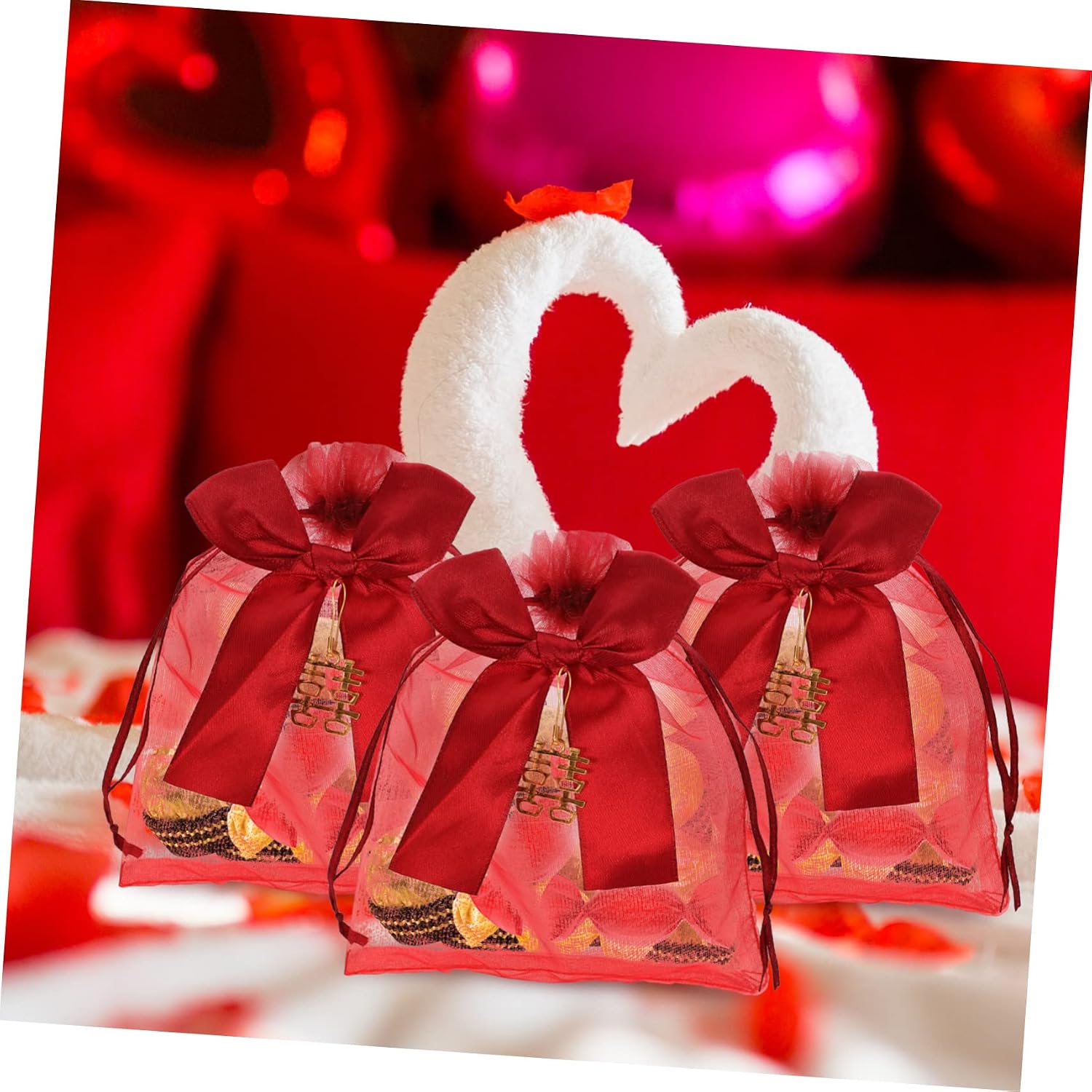 Amosfun 100pcs Organza Wedding Favor Bags for Guests Drawstring Jewelry Pouches for Bridal Showers Showers Birthdays and Special Occasions