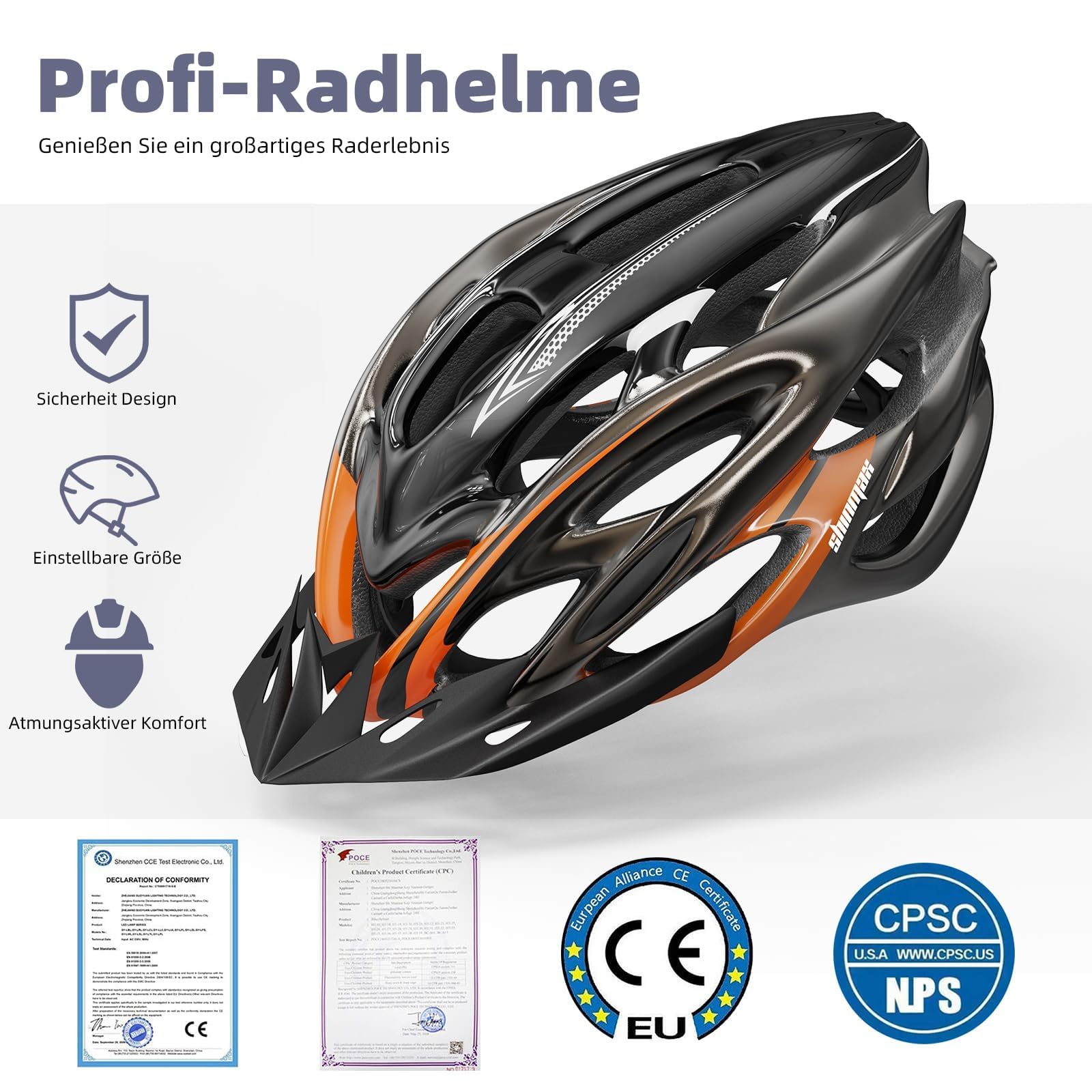 Shinmax Casco Bici Uomo Donna con LED Luce di Sicurezza Casco MTB con Visiera da Bici Ultraleggero Corsa Adulto Unisex da Bicicletta Ciclismo Protezione Regolabile