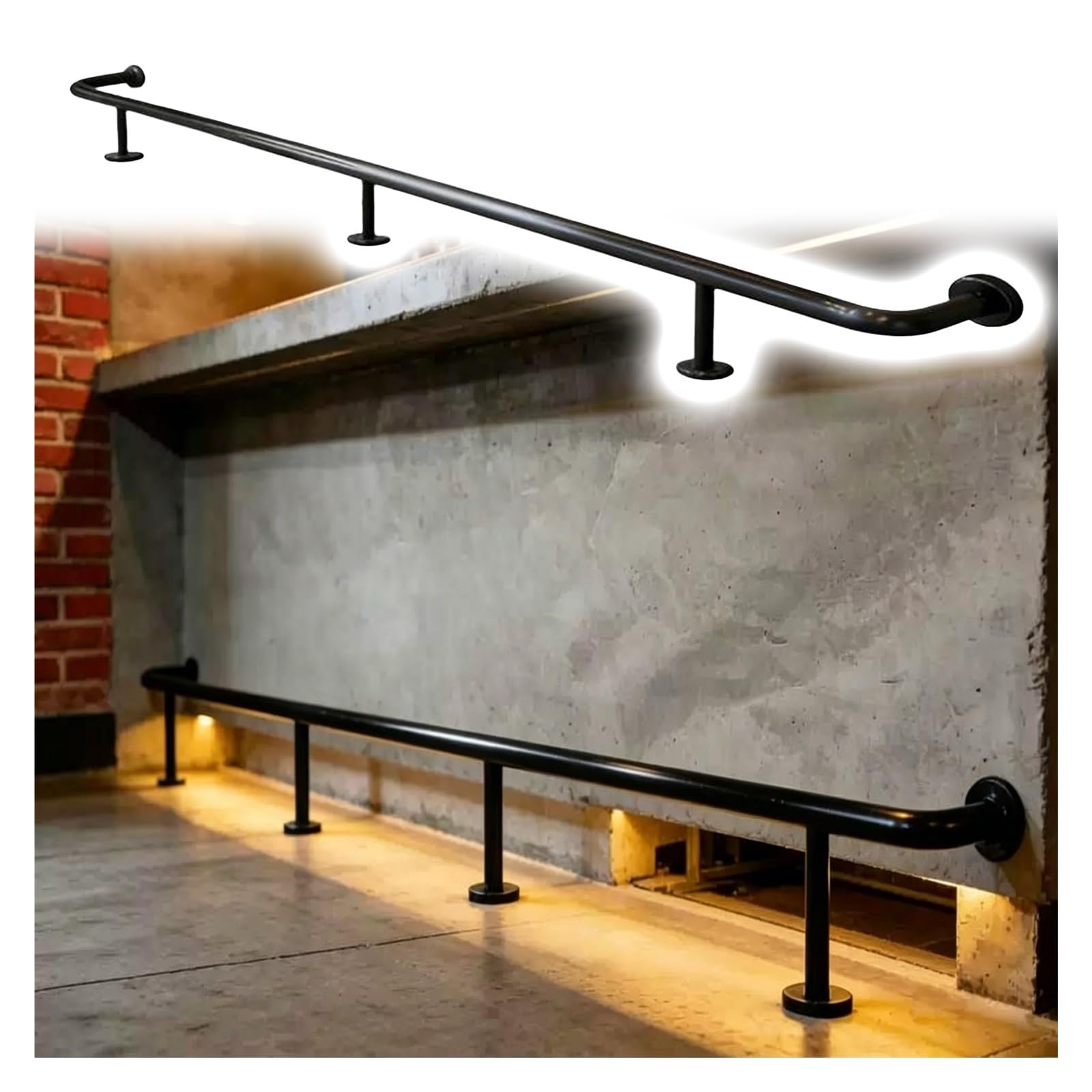 ZJKXJH Wall Mounted Foot Rest Bar for Island, Bar Foot Rail Kit with Support Posts, Foot Support Rod for Home/Kitchen/Restaurant Counter, Stainless Steel(Black,245cm/8ft)