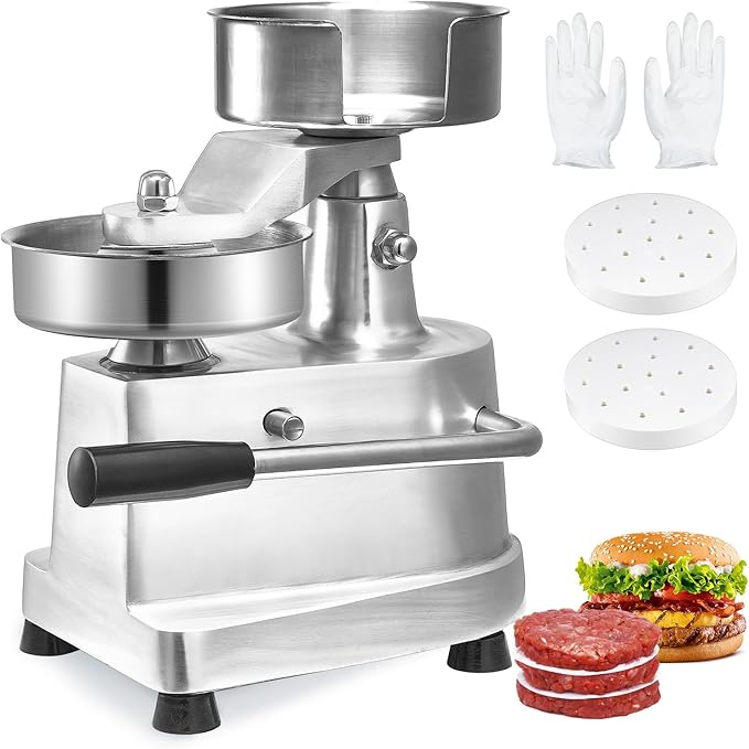 Commerciële Burger Patty Maker, 100 Mm / 4 Hamburger Beef Patty Maker Heavy Duty Food Grade Roestvrijstalen Kom Burger Press Keukenvleesvormmachine Met 1000 Stuks Patty Papi P 010669169183