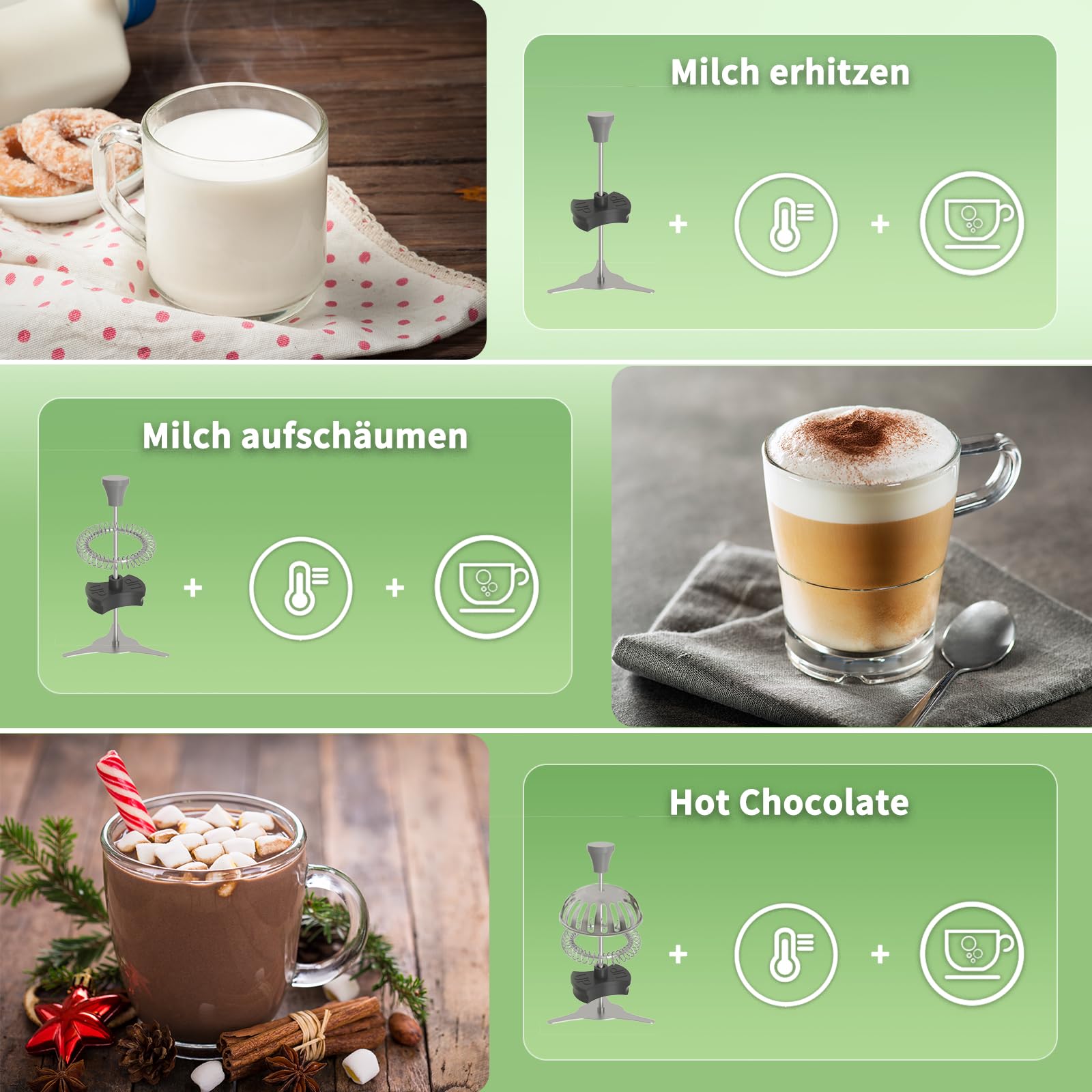 Maestri House 12-in-1 600ml Elektrischer Milchaufschäumer, Spülmaschinenfester Milchdampfer aus Edelstahl mit Variabler Temperatur und Schaum, Speicherfunktion für Latte,Heiße Schokolade,DualFro 600