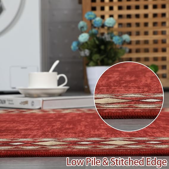 CAROMIO Runner Rug 2x6 Modern Bordered Hallway Washable Area Rug,Maroon