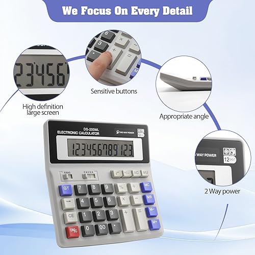 Miniatura 2 de Calculadora de escritorio, pantalla LCD grande, número grande de 12 dígitos, calculadora estándar de teclas grandes para oficina, negocios y hogar