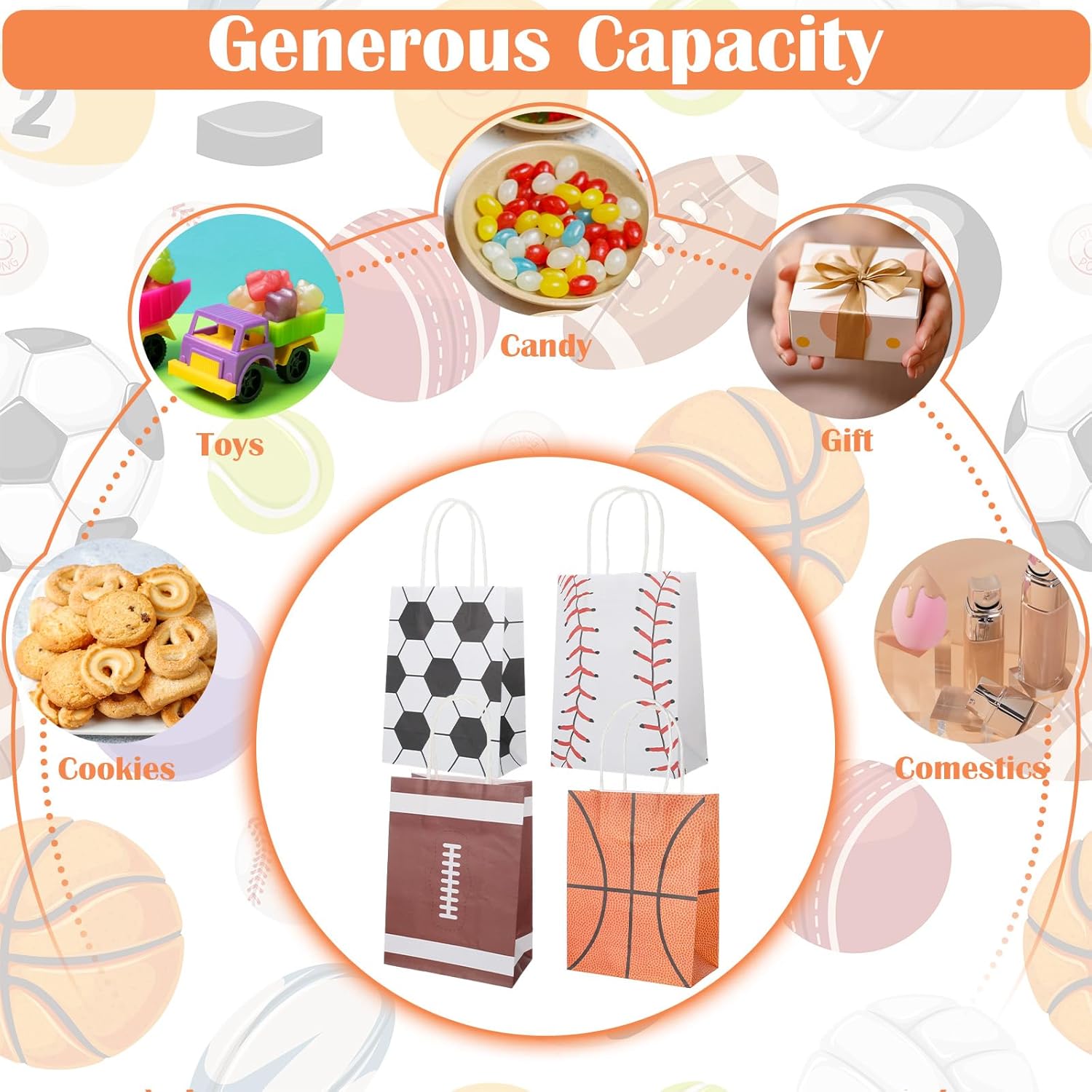 xozeooeu 48 Pcs Sports Party Favor Bags with Handles - Football, Baseball, Basketball, Soccer Goodie Treat Bags for Sports Themed Birthday Party - Image 7