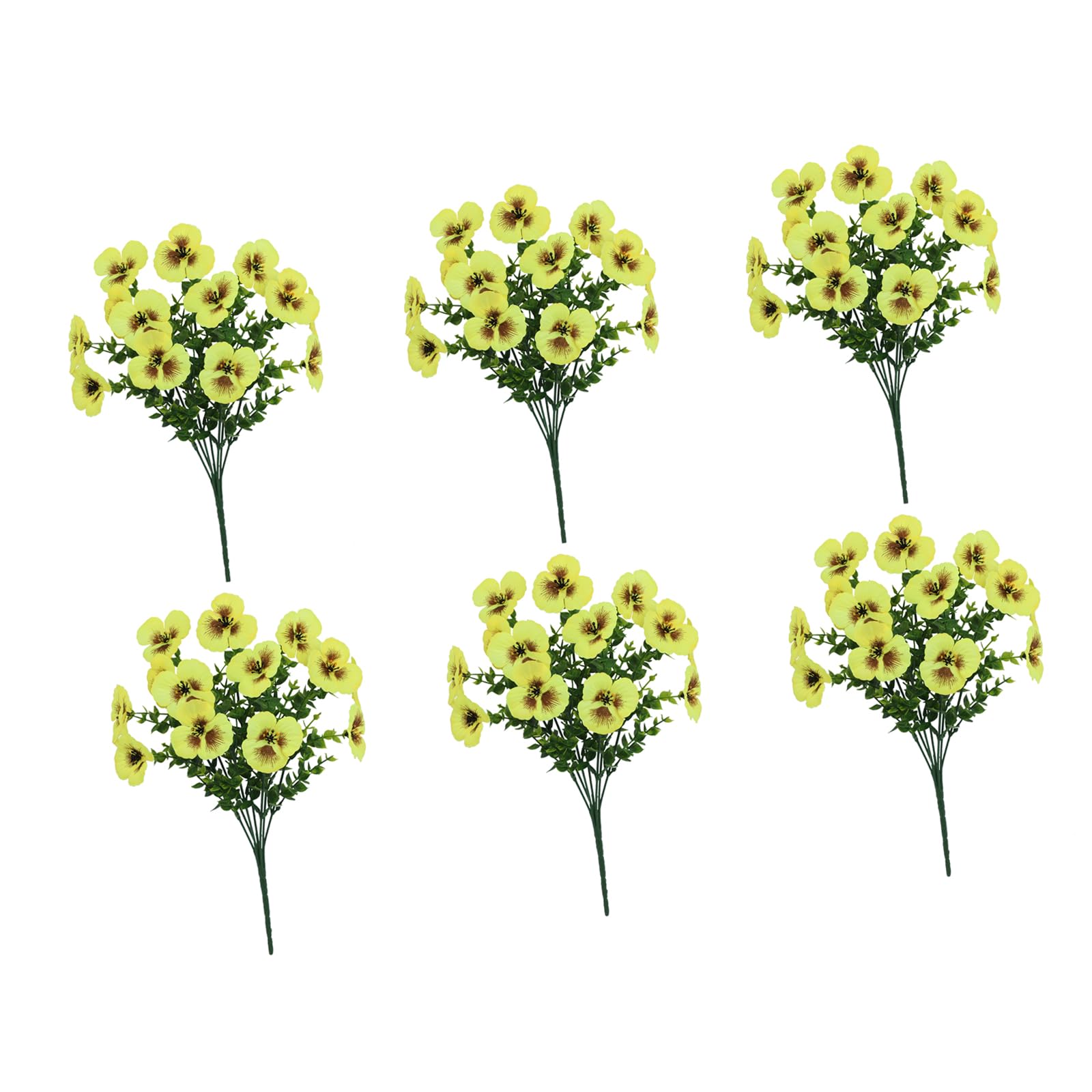 OSNIYAW Realistic 3 Color Pansies and Eucalyptuses Floral Stems 6PCS Hotel Decoration Flower for Garden Arrangements Pansies Blossomy Arrangement