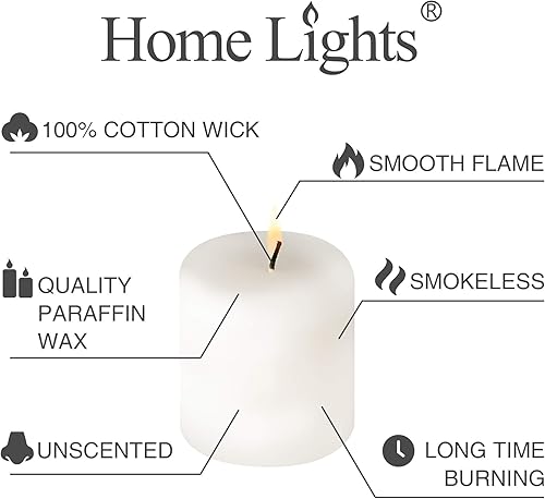 Vista 3 de Pillar Candles - 2.7x3 inch 30 Hours Burning, 6 Count - White Unscented Smokeless European Pillar Candles - Perfect for Wedding, Parties, Spas