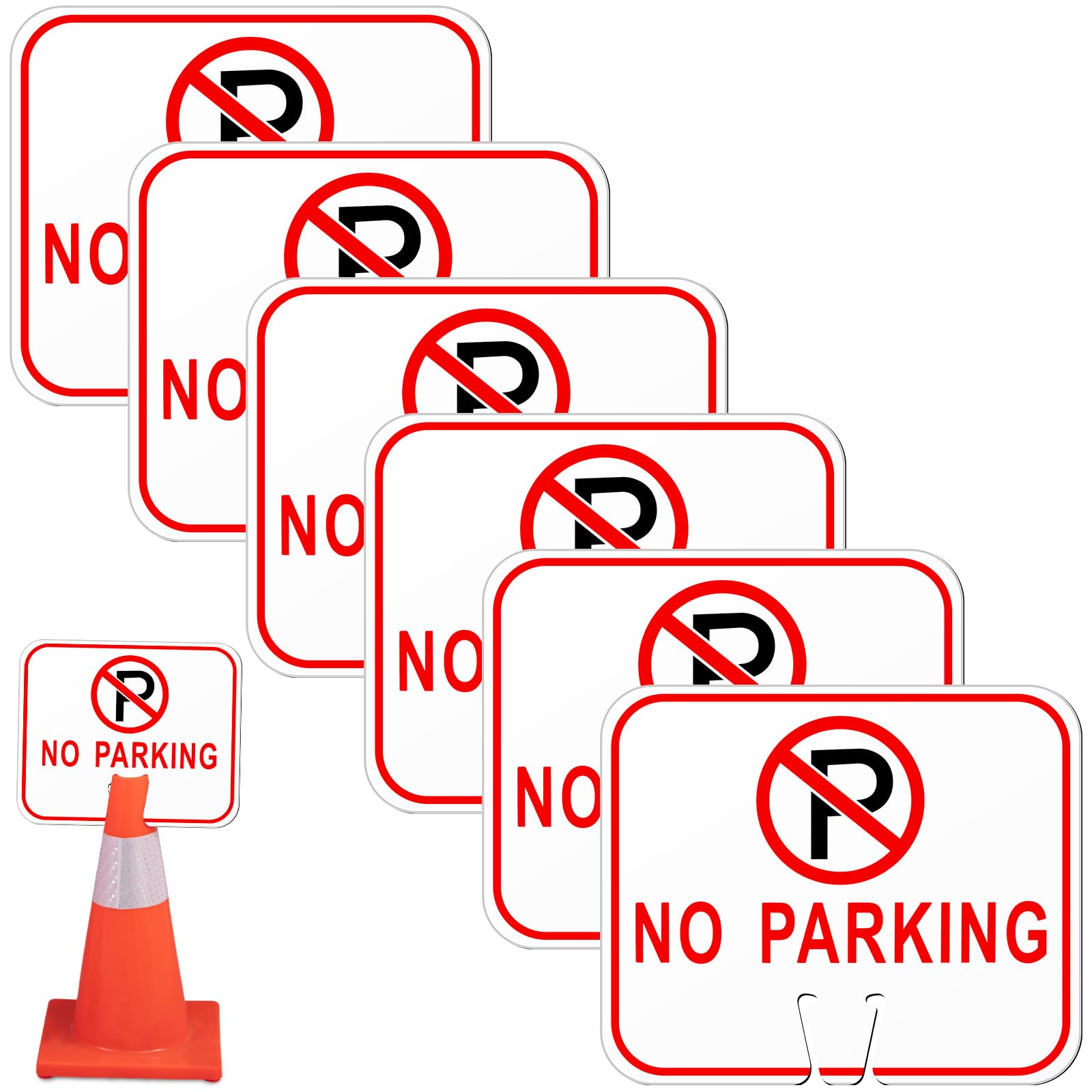 Geetery 6 Pcs No Parking Signs Traffic Cone, 12.6 x 10.43 Inches Plastic Traffic Cone Top Warning Sign for Road Barricade Outdoor Construction