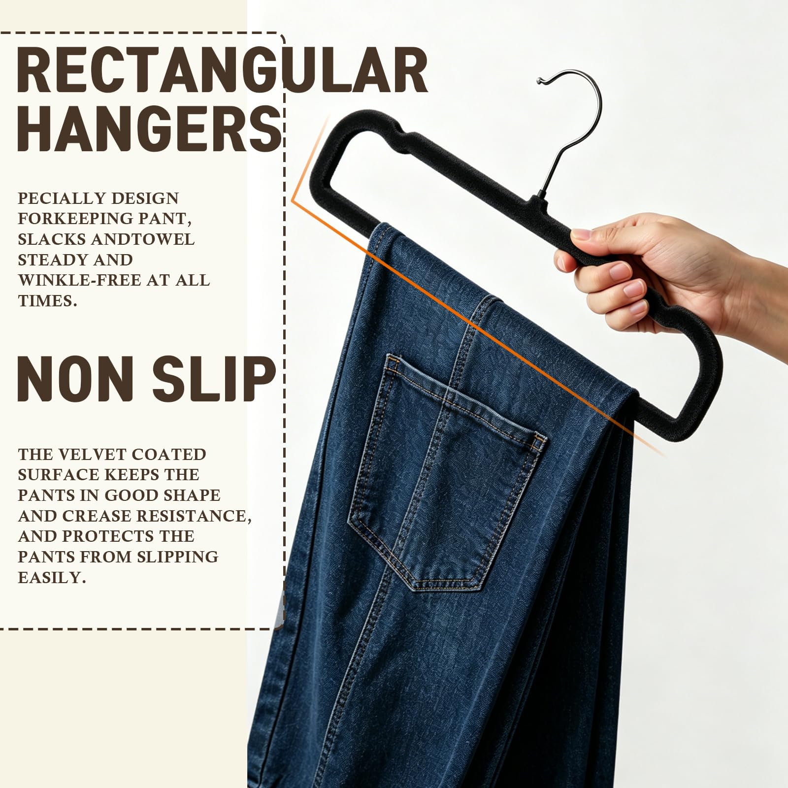 Grucce antiscivolo per pantaloni, confezione da 20 grucce in velluto per armadio, sottili e salvaspazio, resistenti, resistenti, con gancio girevole a 360 gradi, per reggiseni, pantaloncini (nero)