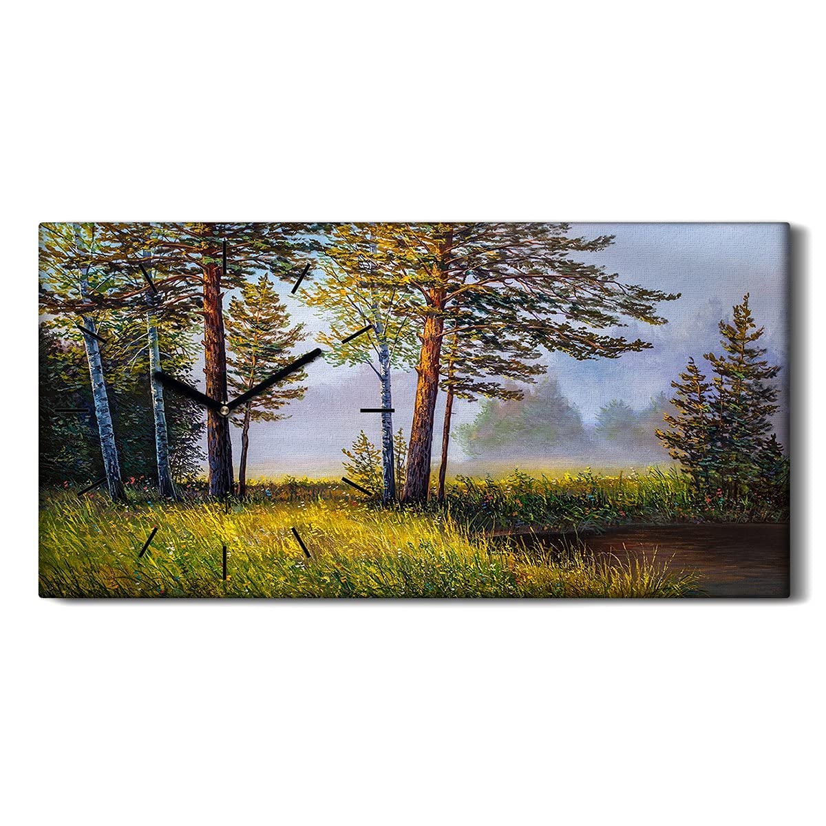Horloge sur toile 60x30cm salon moderne sans tic-tac avec motif arbres et fleurs