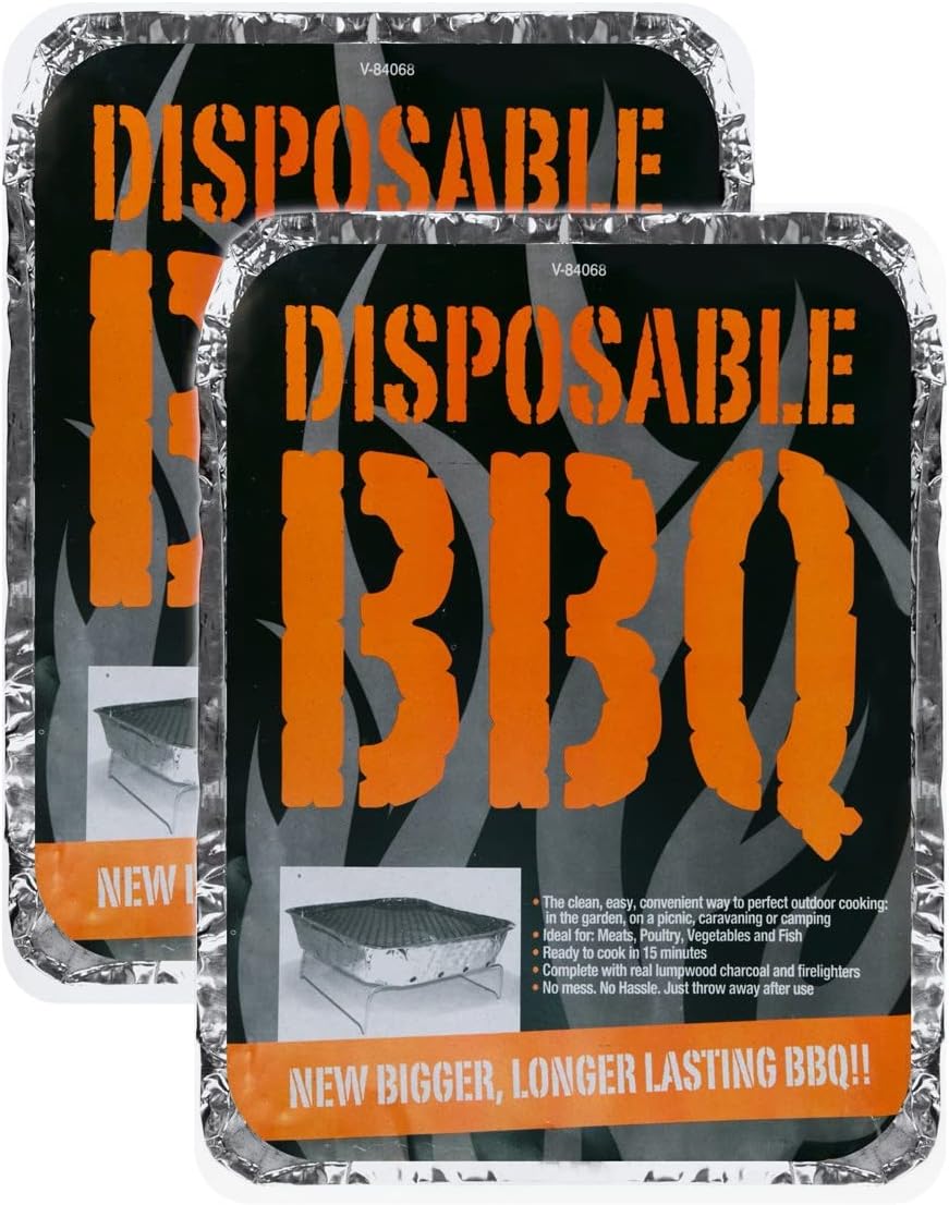 Disposable Charcoal BBQ Grill 30 x 25cm (Pack of 2) Ideal for Camping, Picnics, Caravaning