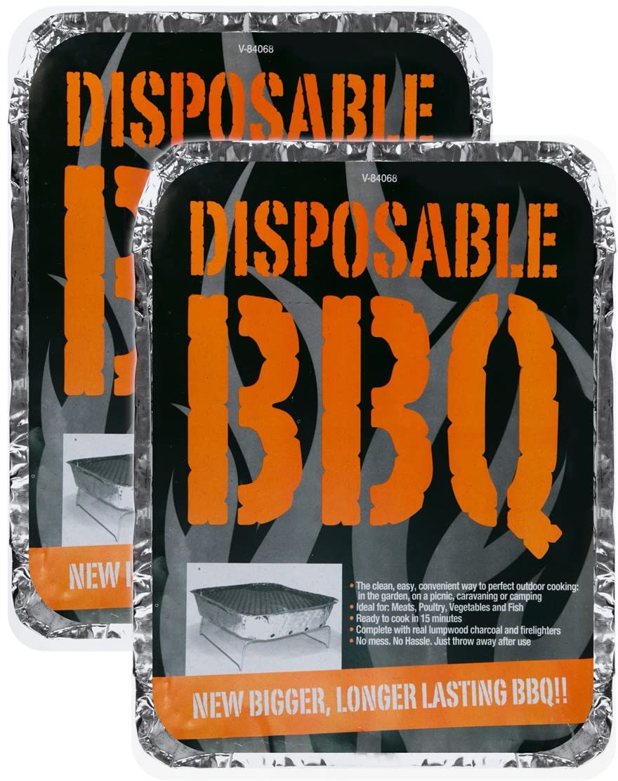 Disposable Charcoal BBQ Grill 30 x 25cm (Pack of 2) Ideal for Camping, Picnics, Caravaning, Beach and Garden Parties | Ready to Go, Compact Travel Size, Portable, Easy Instant Light