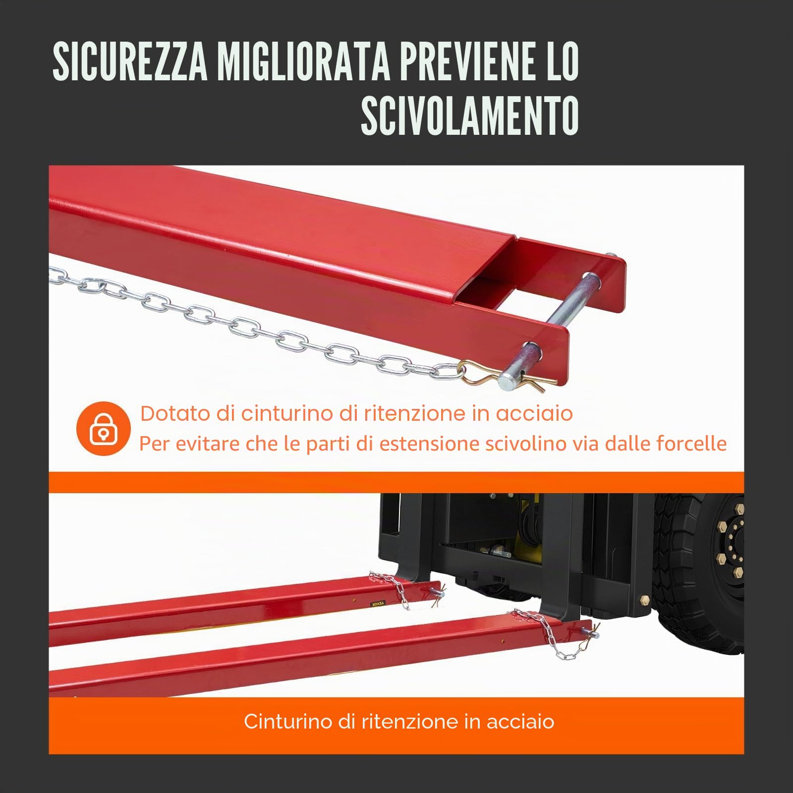 VEVOR Forche per Pallet Lunghezza 2090 mm Capacità Carico max. 1815 Tonnellate, Coppia di Forche per Movimentazione Carico da Benne Trattori Minipala Escavatori in Acciaio, Forche Compatibili 106mm