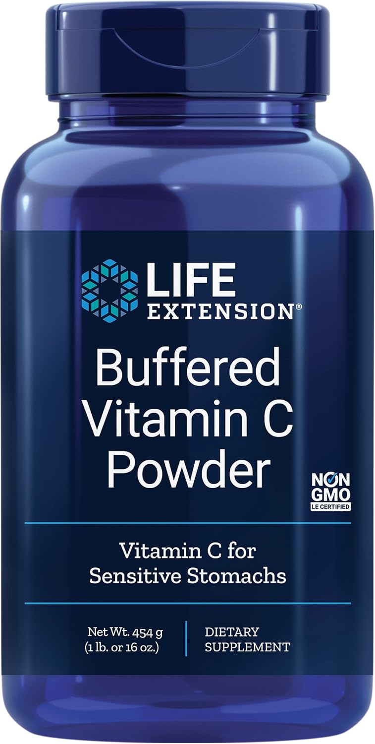 Life Extension Buffered Vitamin C Powder – Ascorbic Acid Vitamin C, Calcium, Magnesium, and Mineral Supplements for Sensitive Stomachs – Gluten-Free, Non-GMO, Vegetarian – 454g ( 84Servings )