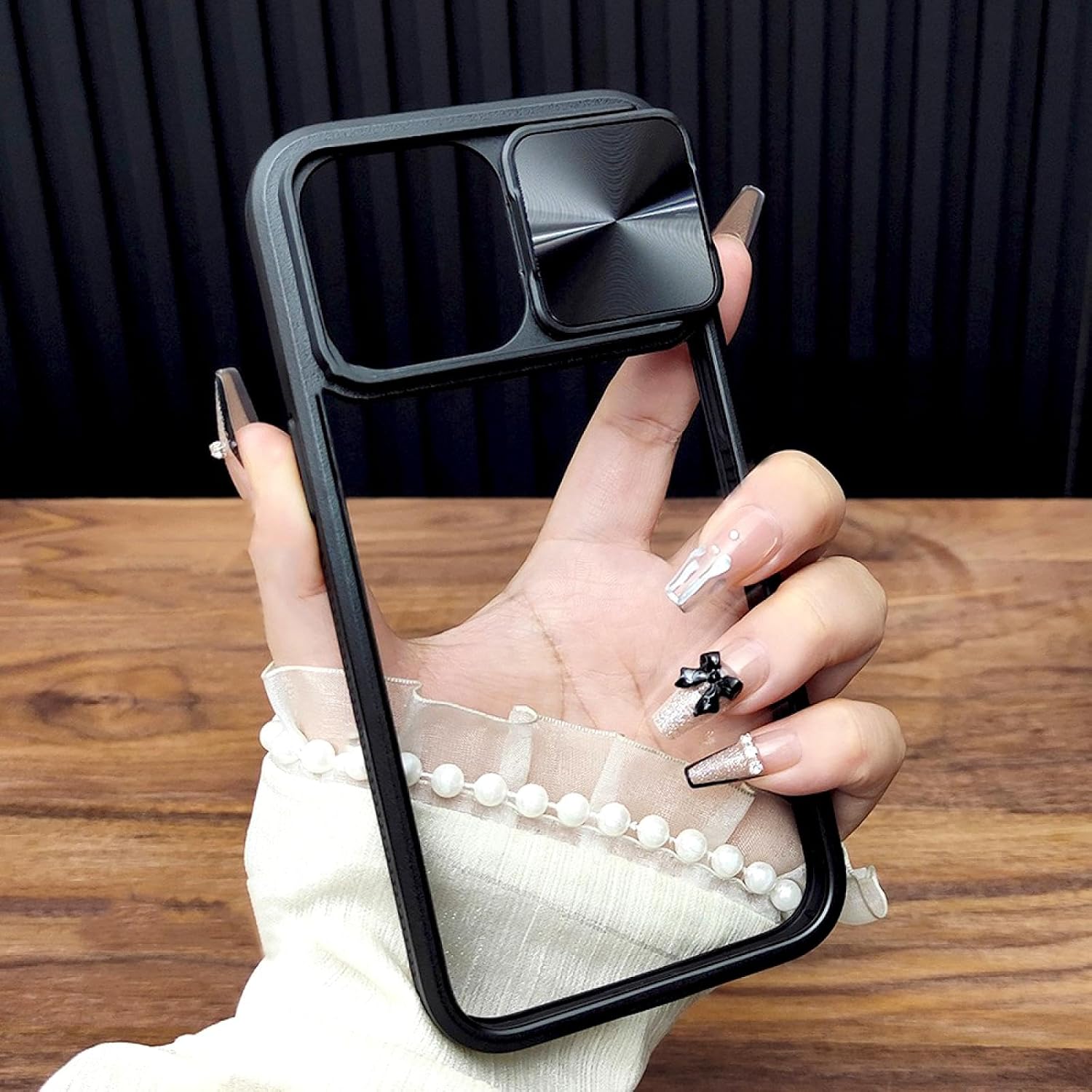 Luxury Slide Cap Camera Cover Case for iPhone 16 15 14 13 12 11 Pro Max 16pro 15pro Shockproof Transparent Clear Hard Full Cover(for iPhone 14/Black) image 4