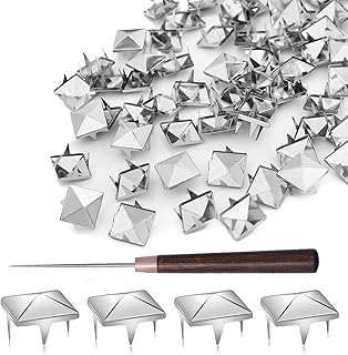 500Pcs 10mm Square Pyramid Studs for Clothing, Metal Claw Nailhead Spike Rivets Studs with Tool for Punk Rock Clothing Leather Shoes Bag DIY Craft Accessories (Silver)