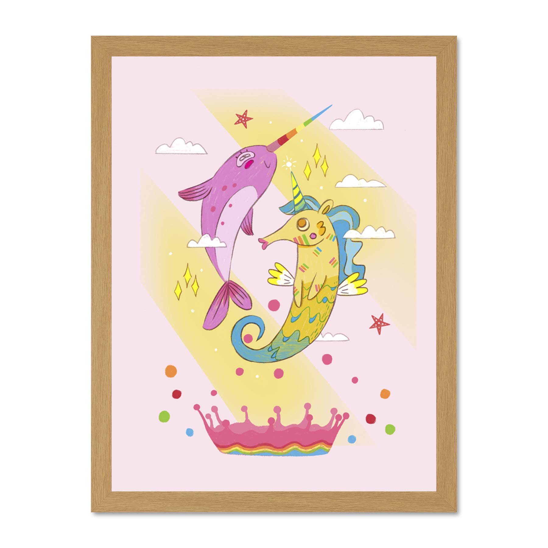 Wee Blue Coo Unicorn Seahorse Narwhal Magic Large Framed Art Print Wall Poster 18x24 inch
