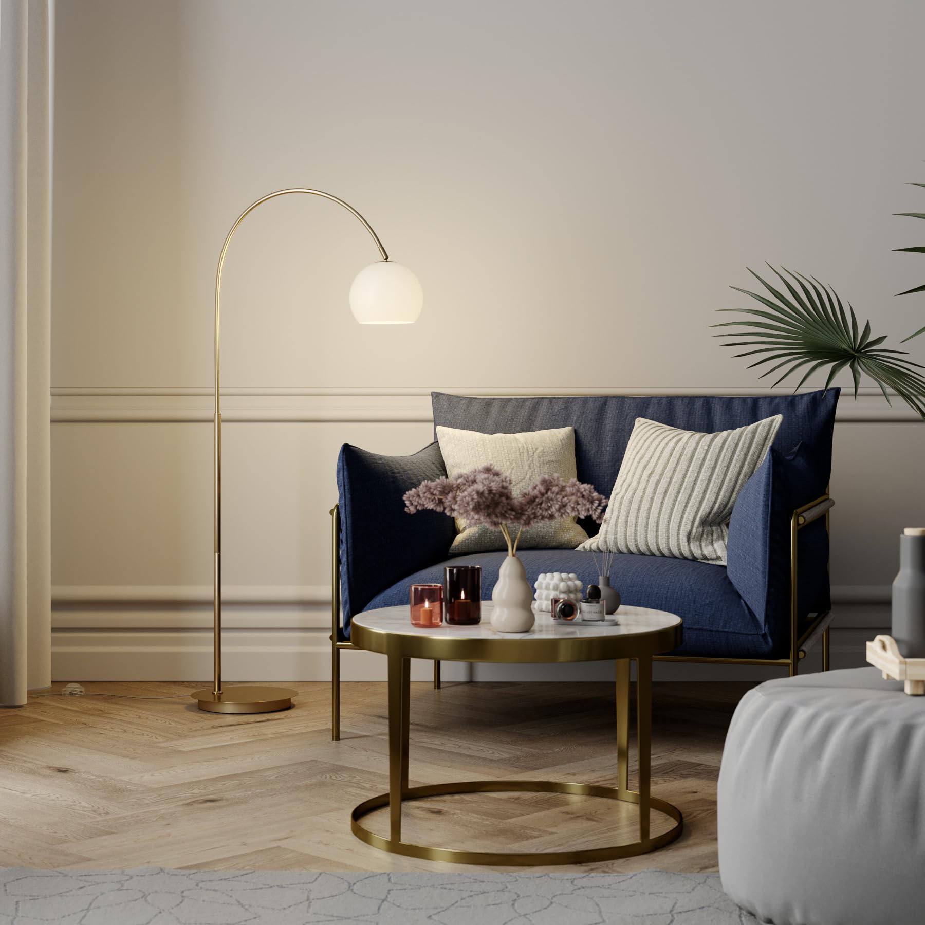 Lindby Stehlampe Metall messing, Bogenlampe mit Fußschalter 1x E27 ohne Leuchtmittel Leselampe Standlampe Wohnzimmer Stehleuchte Wohnzimmerlampe