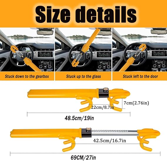 Steering Wheel Lock Twin Bar, Steering Wheel Locks, Car Universal Steering Lock Heavy Duty High Visibility Universal Fit for Cars, SUVs, Motorhomes, Caravans, 2 Keys