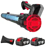OneBird Cordless-Leaf-Blower-Portable dust Cleaner Handheld-Turbo-Jet blower-650CFM/650000PRM Electric Leaf Blower with 2 X 4.0Ah Batteries and Charger, 3 Speed Modes, Brushless Motor for Laptop Red