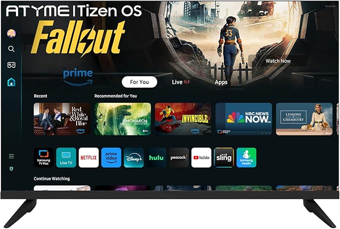 ATYME 32-inch 720p HD LED Smart TV Powered by Samsung Tizen Os,Samsung App Store Inside, Netflix,Disney+, Flat Screen 1*USB 3* HDMI 1*VGA Arc Dual Channel 8W (2024 Model)