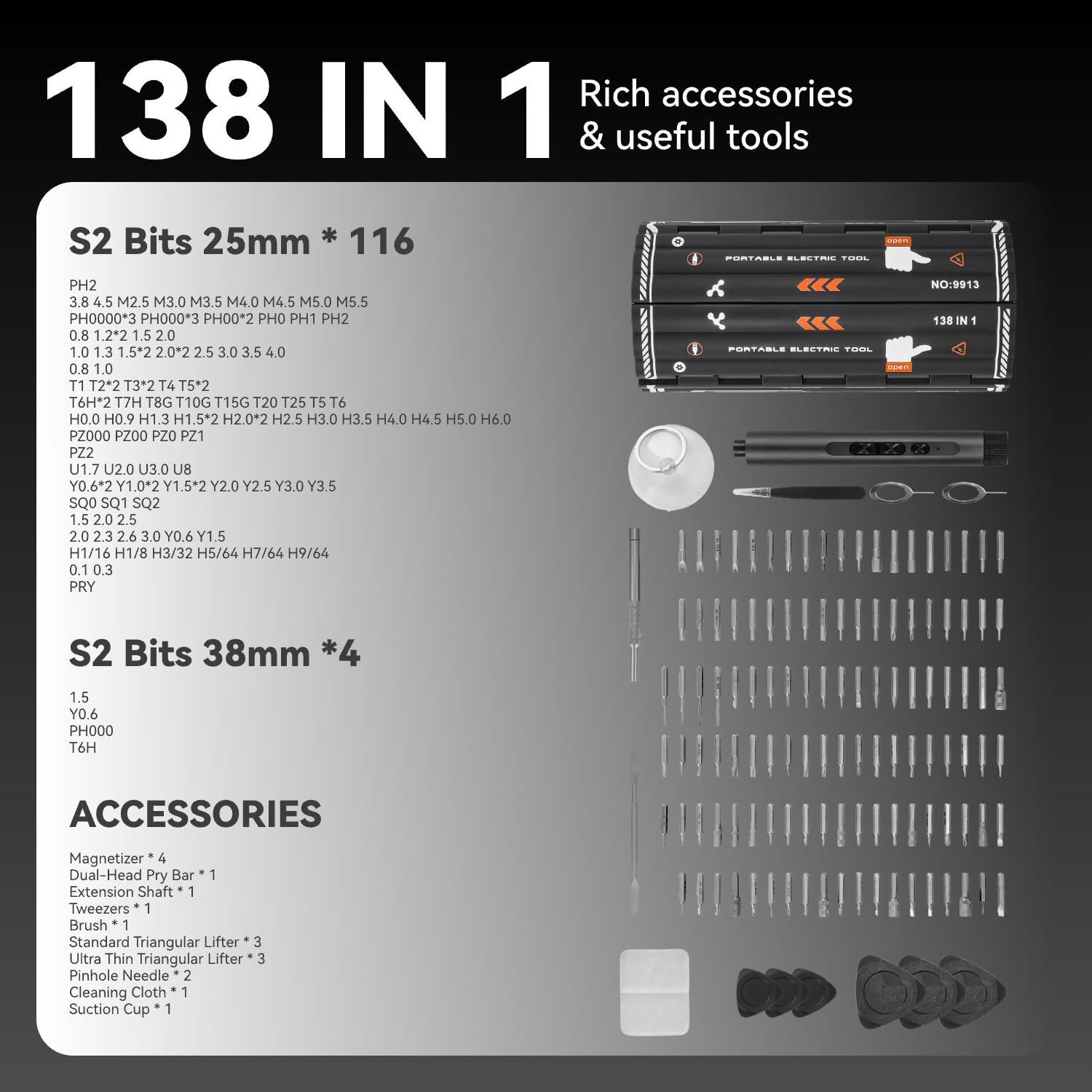 ONEVAN Jeu de tournevis électriques 138 en 1 - Tournevis de précision magnétique - Micro visseuse électrique avec lumière LED - Avant/arrière - Mini kit d'outils pour lunettes, montre, ordinateur