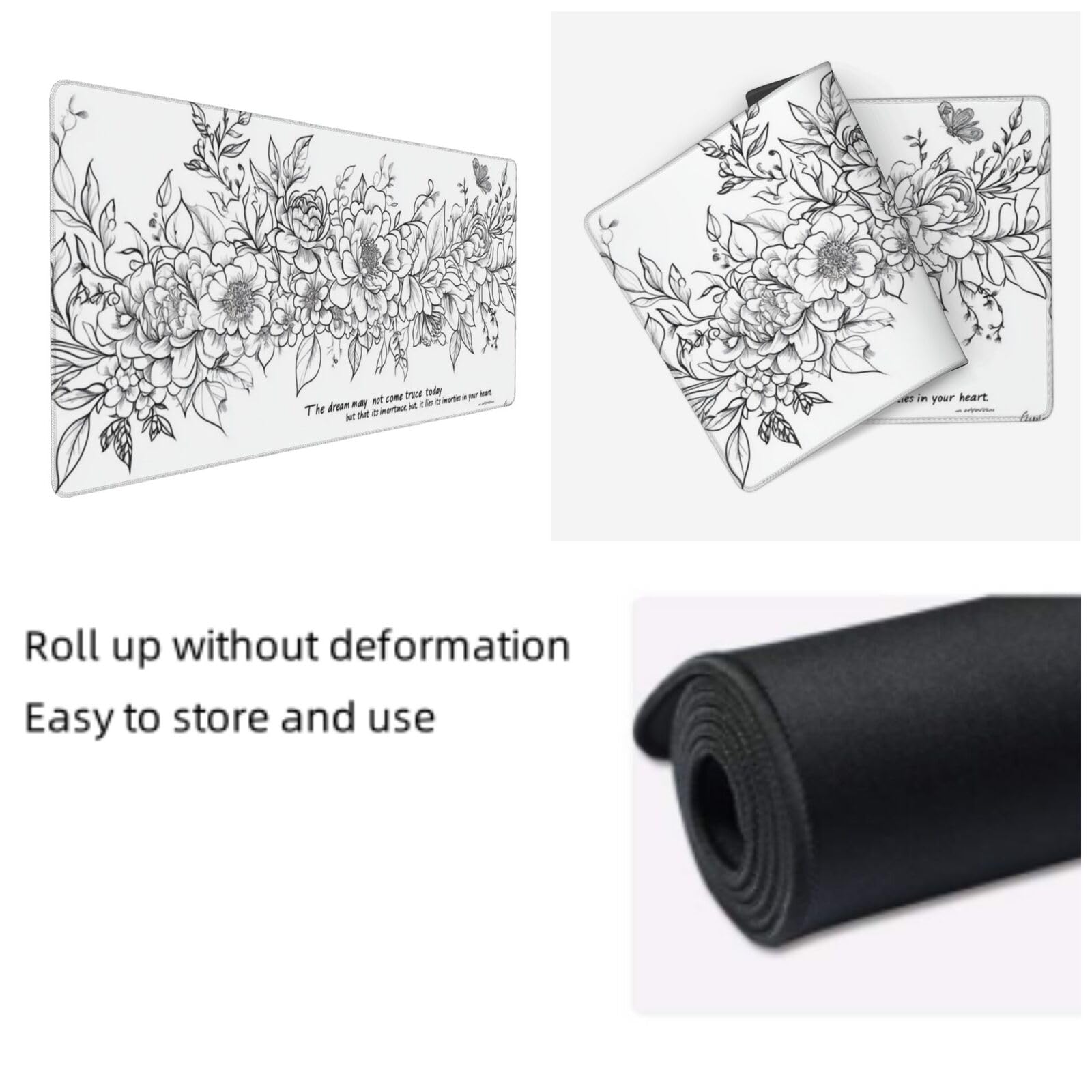 Tappetino Mouse XXL Fiore & Peonia, 100 x 50 cm Tappetino da Scrivania G476 | Tappetino per Mouse, Base in Gomma Antiscivolo, Superficie Impermeabile, Bordi Cuciti, Tappetino Scrivania per Ufficio, Gioco