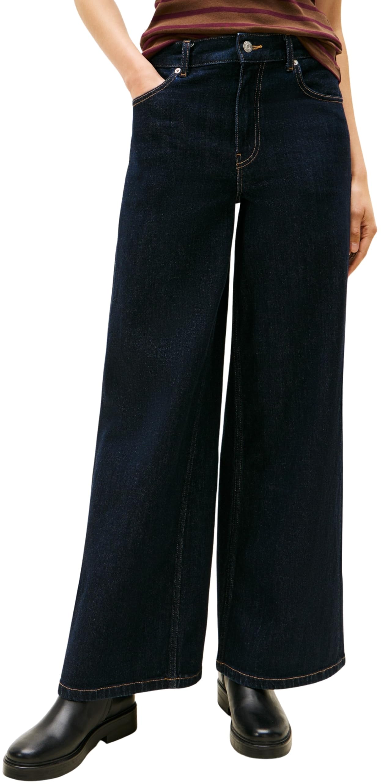 Tommy Hilfiger Women's Rinse 70s Wide Leg High Waist Jeans, Black (Rinse), 28W/27L