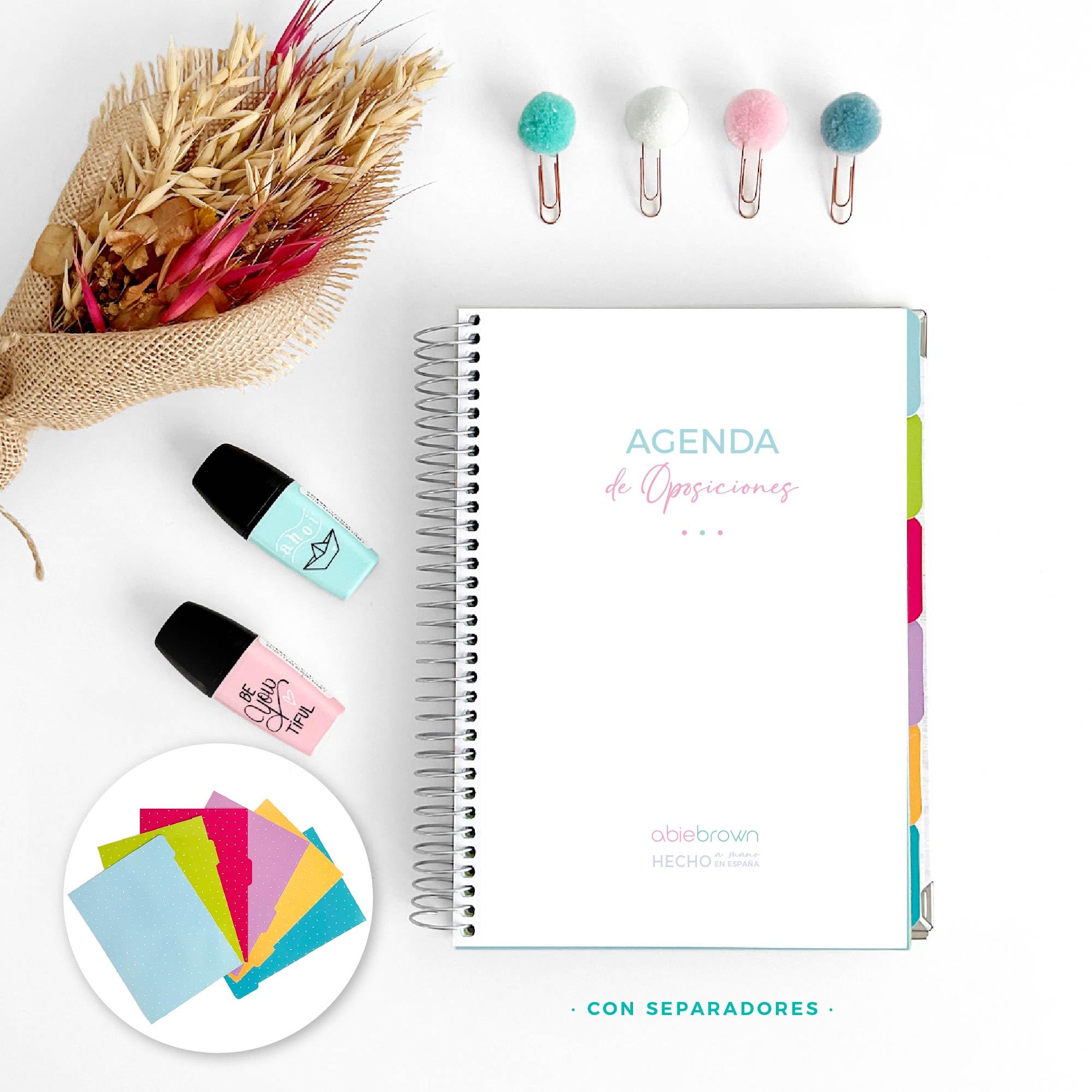 Agenda oposiciones A5 - semanal sin fechas - Verde Mar Liso (Con separadores)