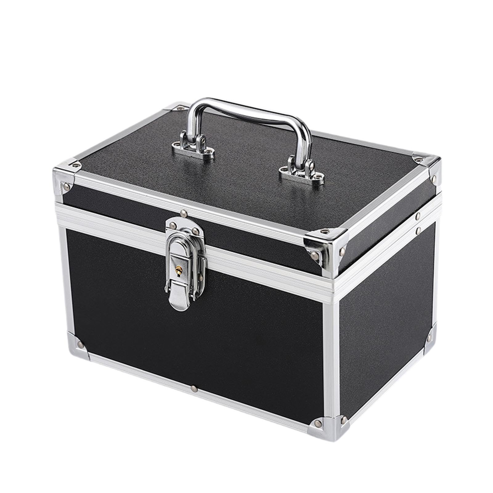 Make Up Box, Beauty Case, Koffer, Organizer, Kosmetikaufbewahrung, Aluminium, Kompakt, Tragbar, mit Griff, für Geschenk, Salon, Frauen, Reisen, Schwarz
