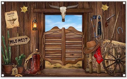 Fondo de vaquero occidental de 72 x 43 pulgadas, de madera rústica, granero, fotografía, fondo, baby shower, decoración de fiesta, pancarta, cabina