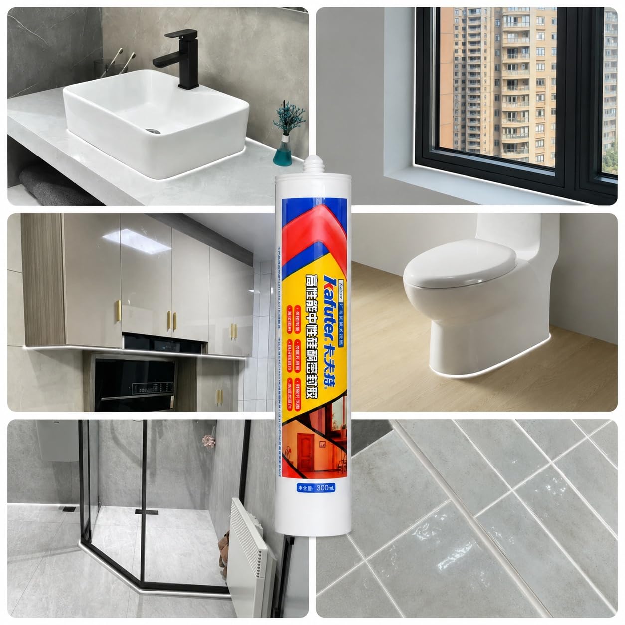VIDOO Kafuter K-904 Neutralna Pasta Silikonowa, Architektoniczny Uszczelniacz Złączy Odporny na Warunki Atmosferyczne do Ram Okien Zewnętrznych Elewacji, 300ml - Przezroczysty
