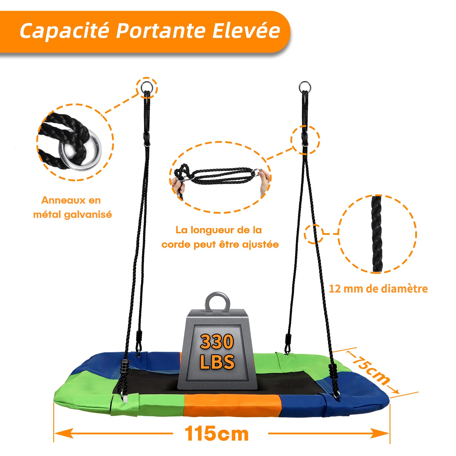 Dripex Balançoire Nid d'Oiseau pour Enfant, 115 x 75 cm, Charge 200 kg