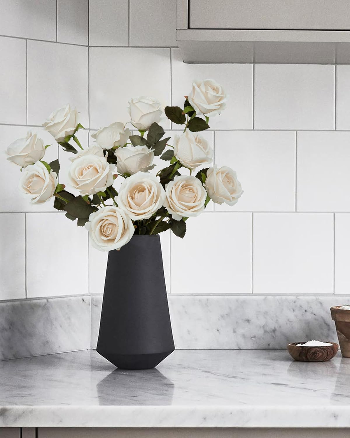 DuHouse 50pcs Artificial Silk Roses Realistic Fake Flowers for Wedding Decorations, Bridal Bouquets, Table Centerpieces, DIY Floral Arrangements, Party & Home Decor(Cream)