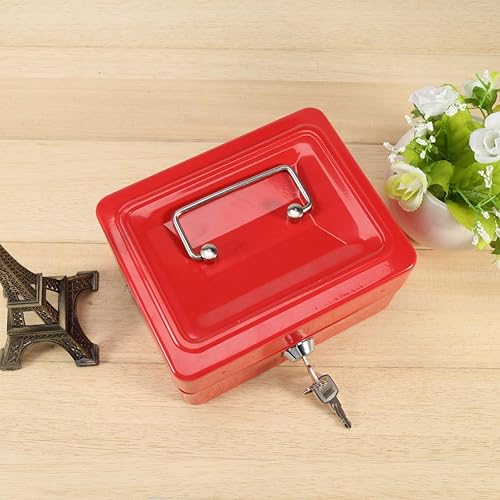 Miniatura 3 de 1 caja de metal para efectivo, pequeña caja de seguridad portátil de acero con llave, caja de seguridad resistente con llave (rojo)