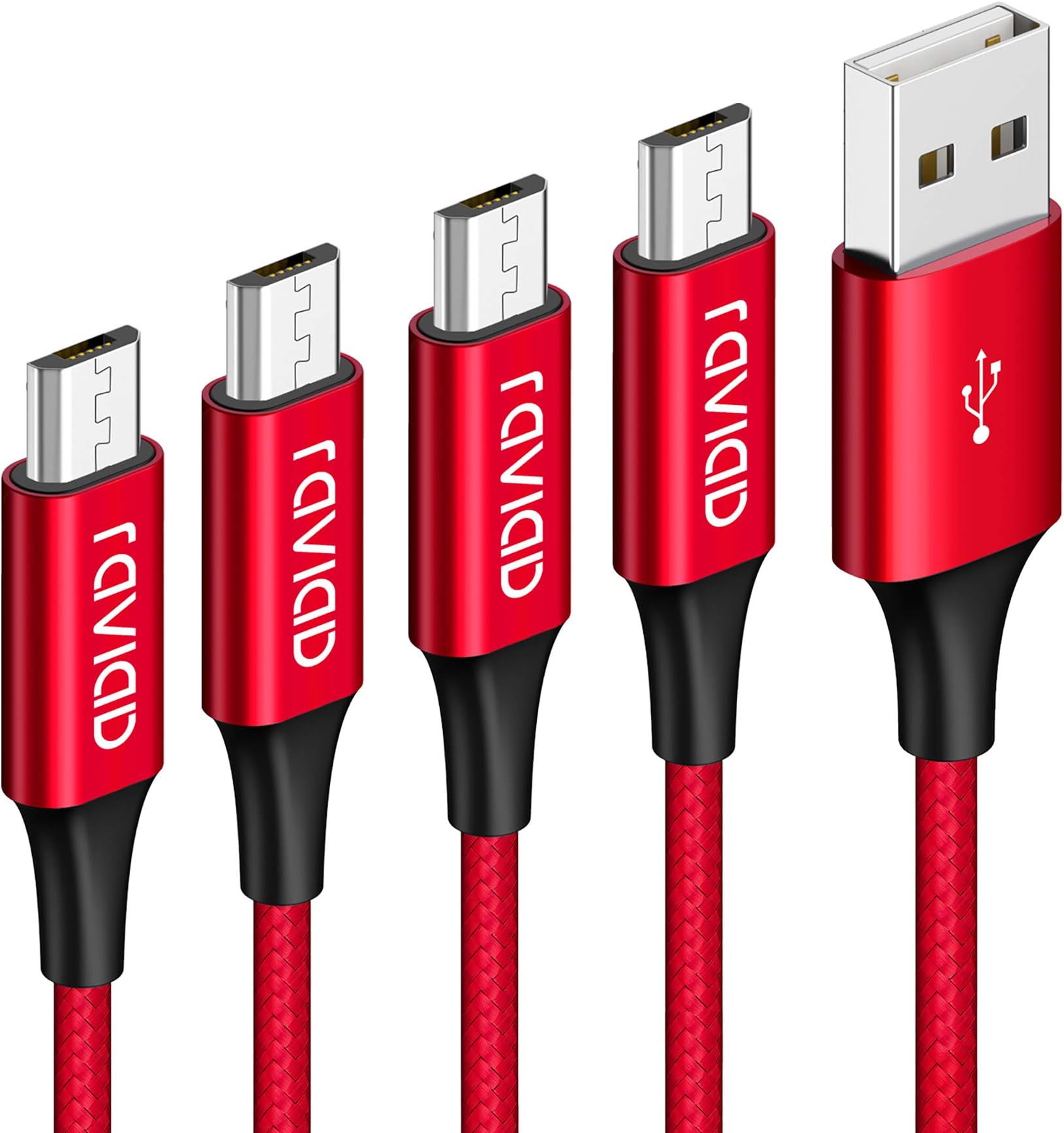 RAVIAD Micro USB Cable, [4-Pack 0.3M 1M 2M 3M] Micro USB Fast Charger Charging Cable Nylon Braided for Android Samsung Galaxy S7/S6/S5, Huawei P Smart,Nokia, Nexus, HTC, Kindle, PS4