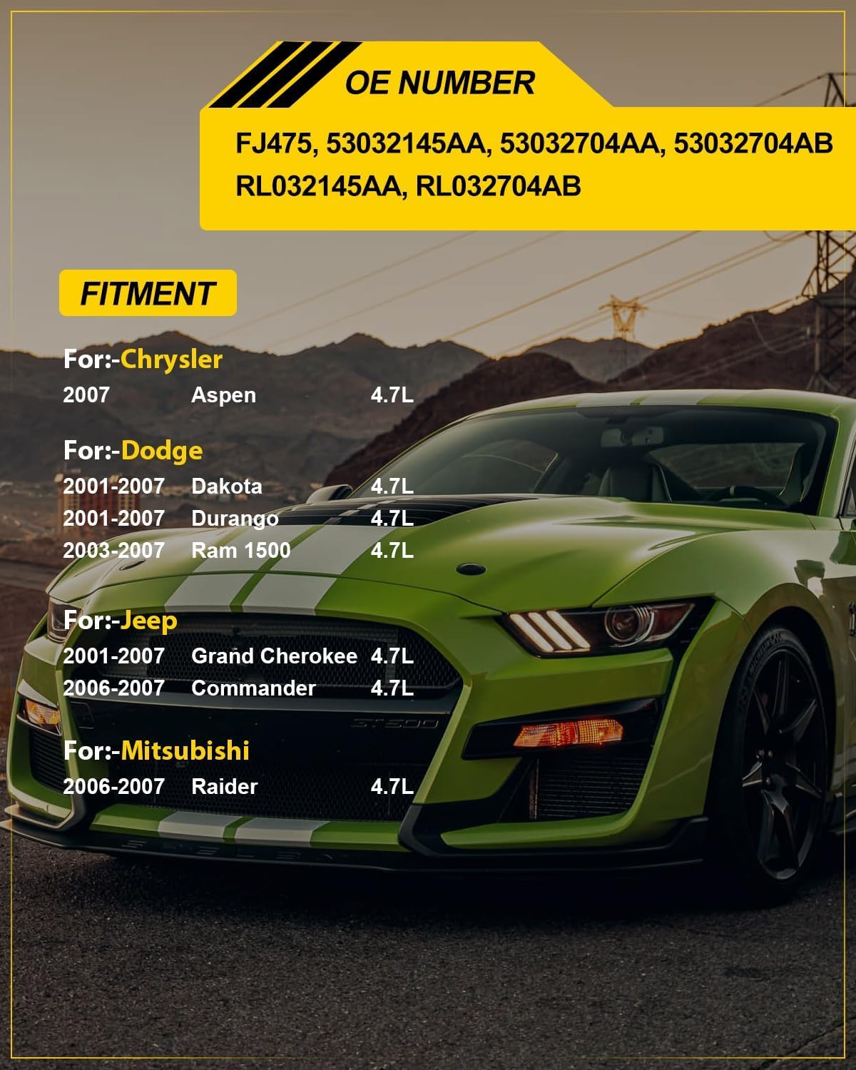 FJ475 High Performance Fuel Injectors For:-Jeep Grand cherokee Commander, For:-Dodge For:-Ram 1500 Durango Dakota, For:-Chrysler Aspen, For:-Mitsubishi Raider 2001-2007 4.7L v8 (8PCS)