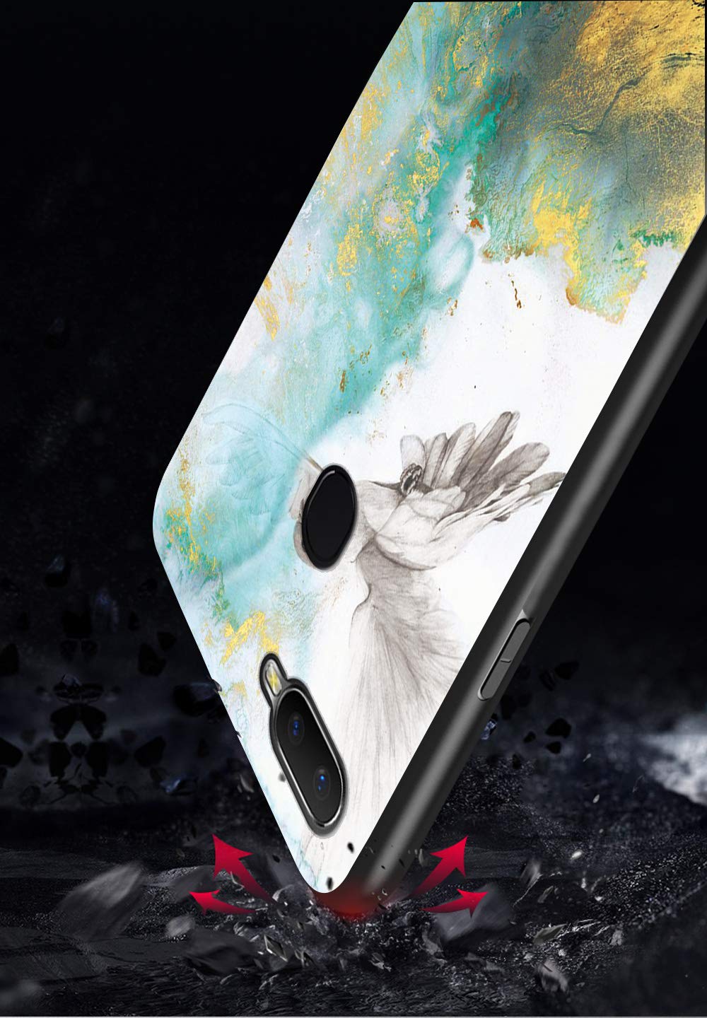 SHIEID Cover Per Oppo F9 – Vetro Temperato Marmo Rosso – Anti-Urto E Anti-Graffio