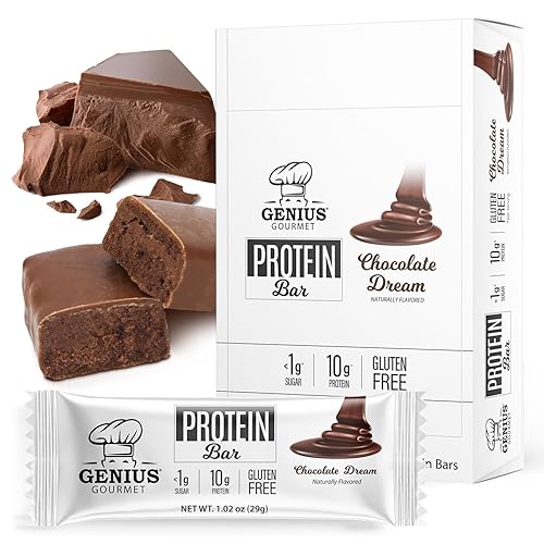 Genius Gourmet Barra de proteínas, sueño de chocolate, aperitivo Keto, bajo en carbohidratos, bajo en azúcar y sin gluten, aperitivos de proteínas