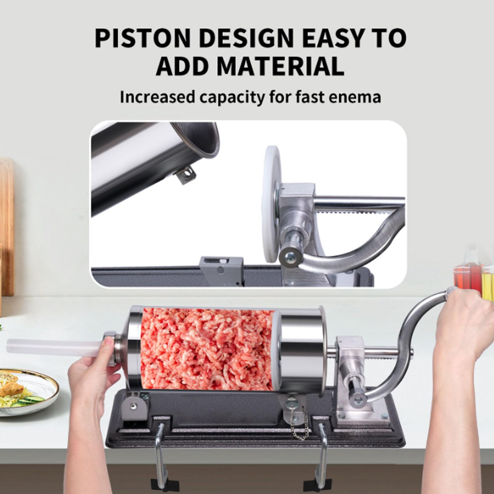 Zerodis Embutidora Manual de Salchichas Rellenadora de Carne de Acero Inoxidable Máquina Compacta para Hacer Salchichas con Velocidad de Llenado Ajustable Picadora de Carne y Embutidora para Cocina