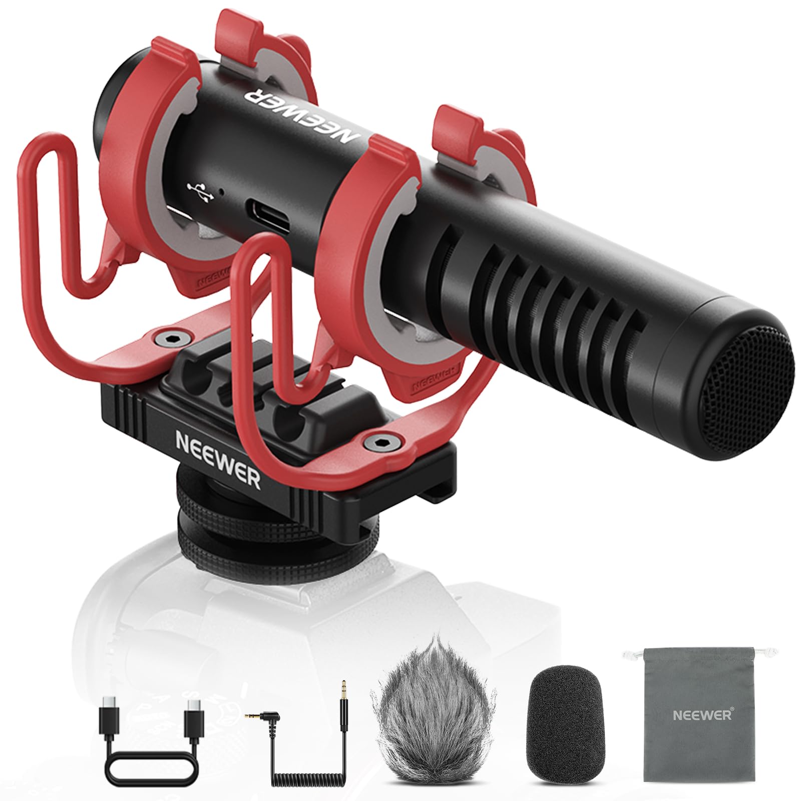 NEEWER VM15 AI Noise Cancelling Supercardioid Mini Mic with App Control & EQ, 48KHz/24Bit, 3.5mm Analog/USB C Digital Microphone Compatible with iPhone Android Computers Canon Nikon Sony Camera