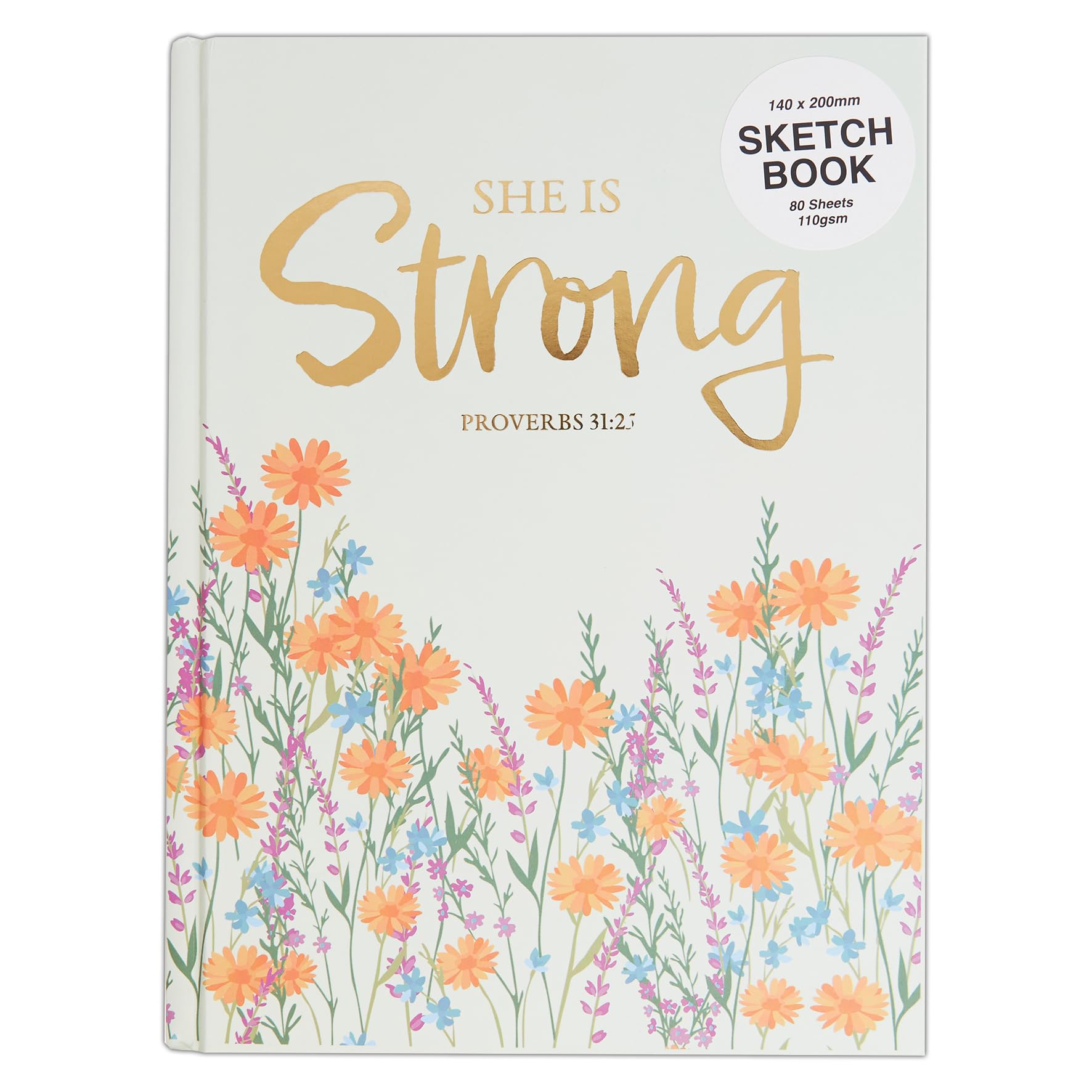 Docrafts Artiste Hardback Sketchbook 80 Sheets, She is Strong, 14.8 x 20cm, Drawing, Sketching, Doodling, Writing and Scrapbook Designs with Mixed Media, Pen, Ink, Painting and More