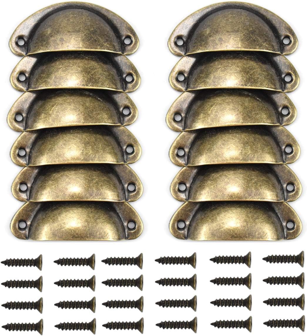 Vintage Furniture Handle 12pcs Shell Handle Retro Vintage Furniture Door Drawer Knob with Screws Bronze