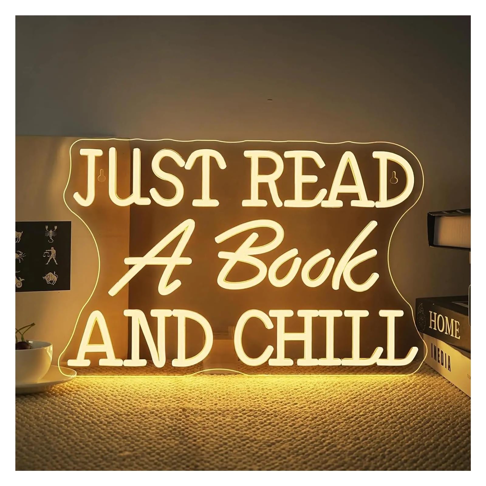 XENITE Hanging Art Neon Signs Just Read A Book and Chill Neon Sign USB Dimmer Switch Classroom Bookstore Library Study Room Bedroom Decorations 42x27cm