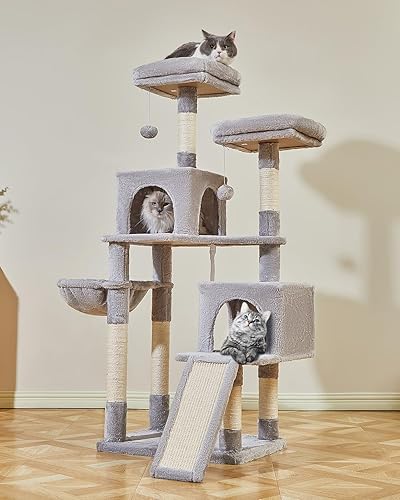 Miniatura 7 de Taoqimiao Torre para gatos de 56.3 pulgadas para gatos con hamaca para gatos adultos, postes rascadores para centro de actividades para gatos,