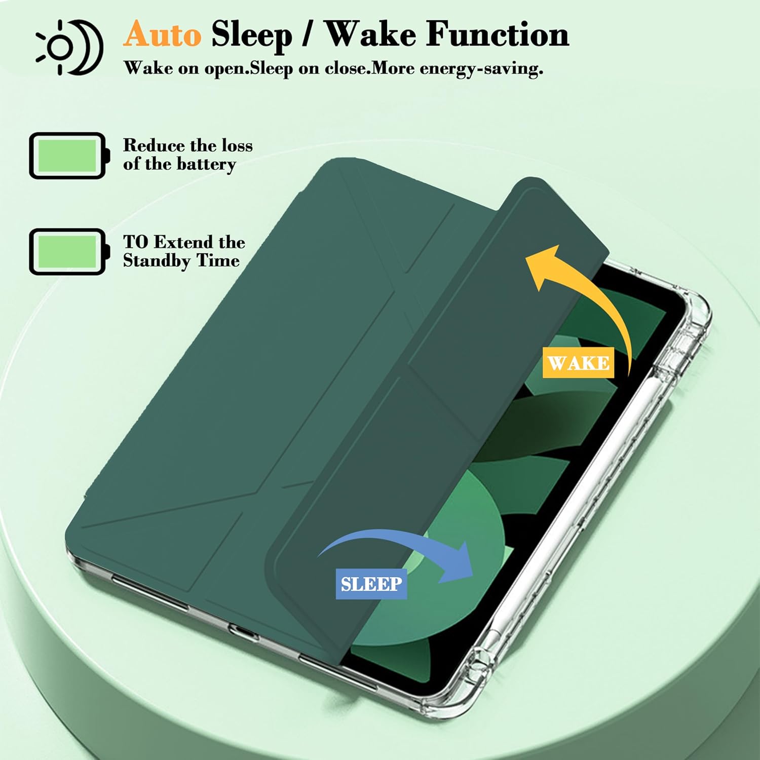 for iPad Pro 11" & iPad Air 10.9" Case with Pencil Holder - Folding Folio Stand for iPad Air 6 & 5 & 4 (2024-2020), 2022-2018 iPad Pro (1st-4th Gen) Origami - Exquisite Green - Image 4