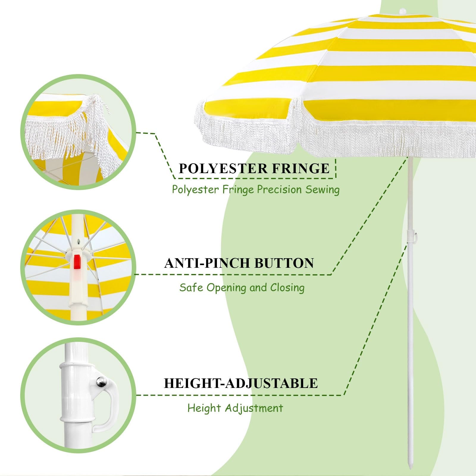 Parasol Inclinable Balcon Ronde Parasol Vintage À Franges sans Base Parasol De Terrasse Exterieur Hauteur Réglable Parasol Plage Anti Vent Etanche Parasol De Jardin Démontable