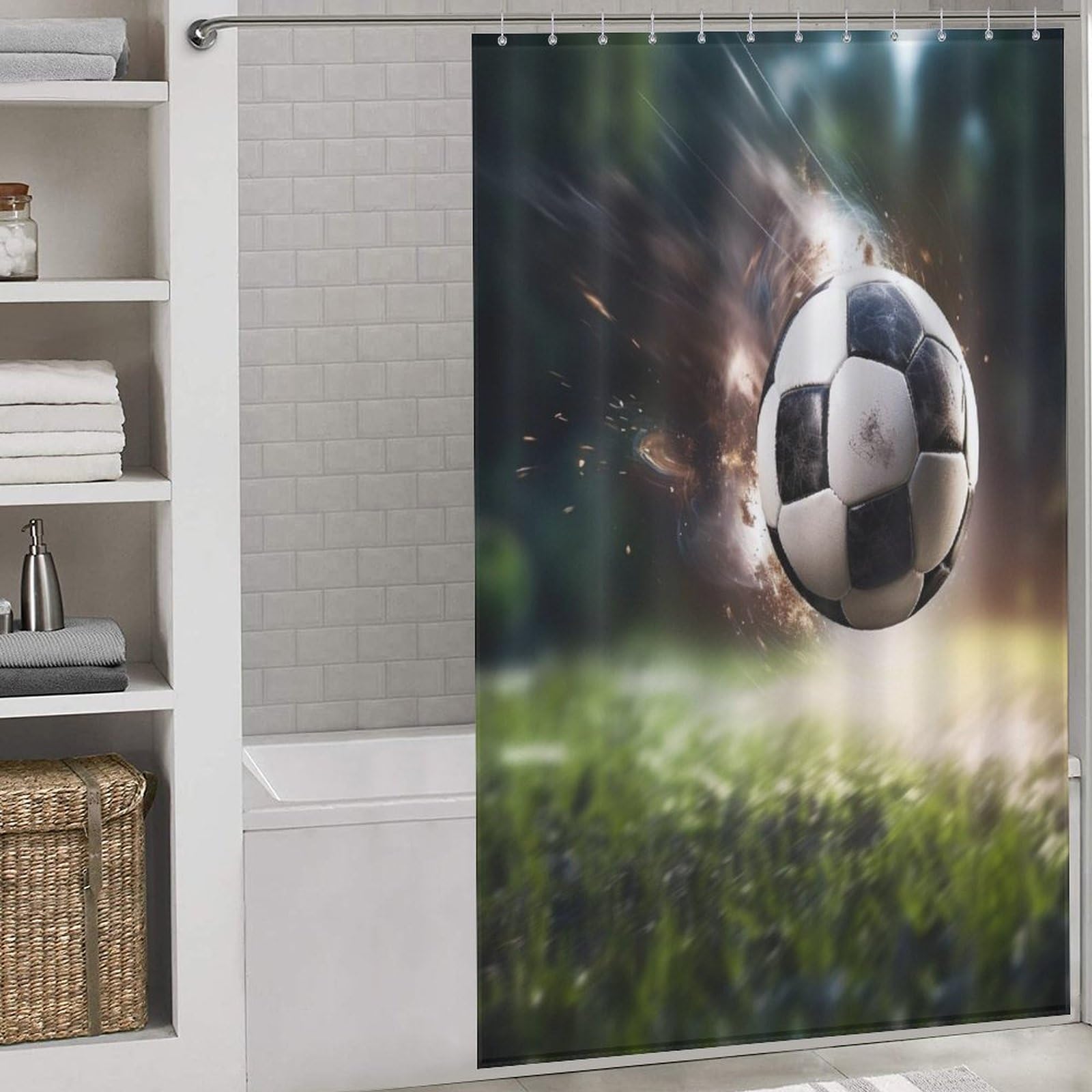 Rideau de douche football en textile imperméable de qualité supérieure 140x183