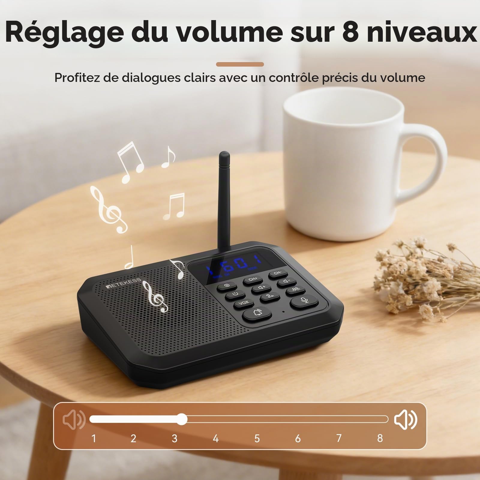 Retekess TH201 Intercom System, Interphone Domestique sans Fil (2 Pieces) | Adapté Usage Domestique et Commercial, Qualité Sonore Ultra-Haute, Facile à Installer, Distance Travail 2000 m